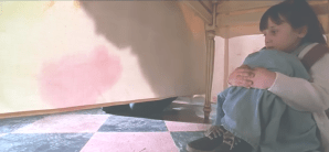 Matilda hiding from Miss Trunchbull with Miss Honey, Roald Dahl.