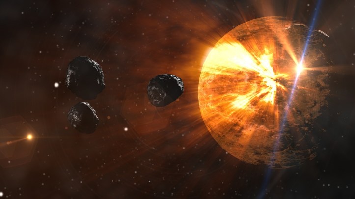 Meteors, asteroids, meteorites, and shooting stars pelt the devils and shayateen to drive them away from the higher heavens and galaxies outside the universe 